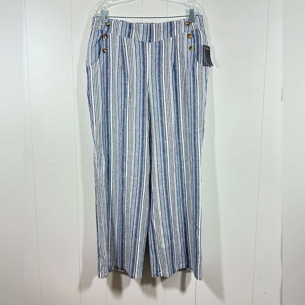 NEW Counterparts Pants Women Sz 14 Blend Wide Leg Striped Coastal Beachy Vacay